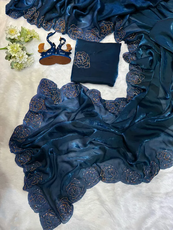 Navy_shaded_satin_Silk_Handwork_Saree