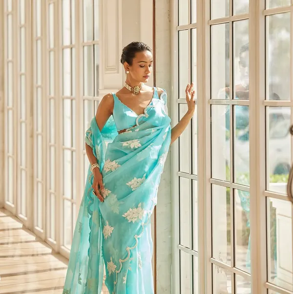Sky_Floral_Embroidered_Designer_Saree