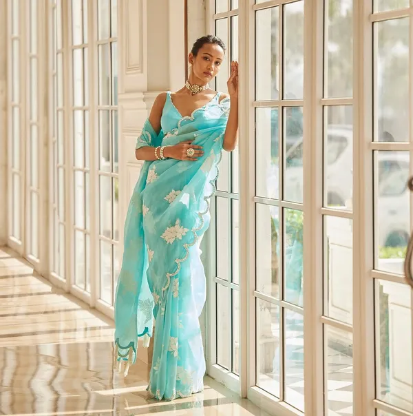 Sky_Floral_Embroidered_Designer_Saree