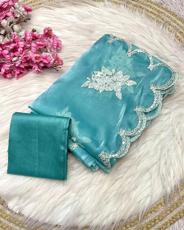 Sky_Floral_Embroidered_Designer_Saree