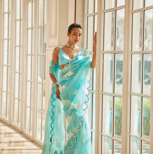 Sky_Floral_Embroidered_Designer_Saree