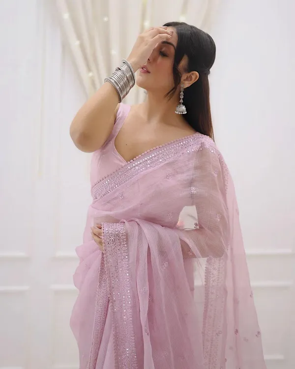 Pink_Checks_Embroidered_Designer_Saree
