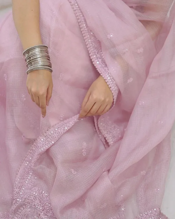 Pink_Checks_Embroidered_Designer_Saree