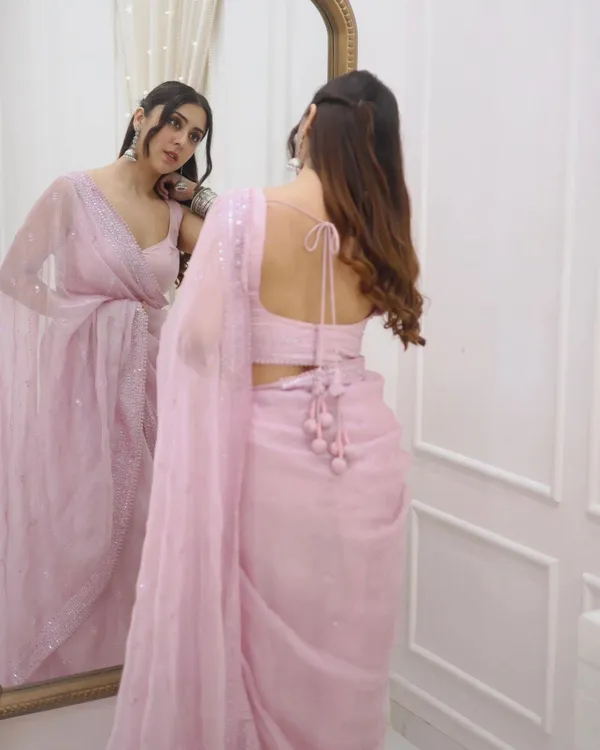 Pink_Checks_Embroidered_Designer_Saree