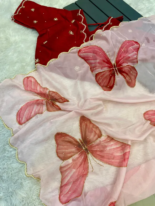 Cherry_Red_Butterfly_Handwork_Organza_Saree