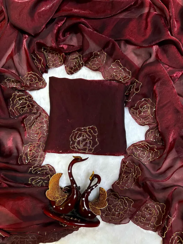 Maroon_shaded_satin_Silk_Handwork_Saree