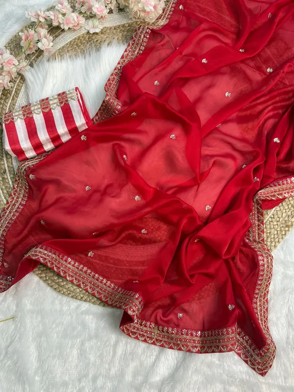 Red_Classic_Embroidered_Designer_Saree