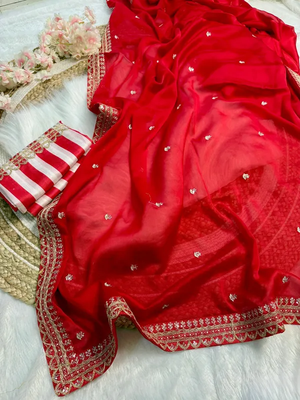 Red_Classic_Embroidered_Designer_Saree