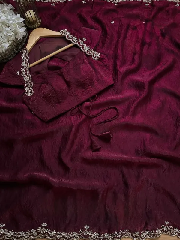 Maroon_Shaded_Satin_Silk_Handwork_Saree