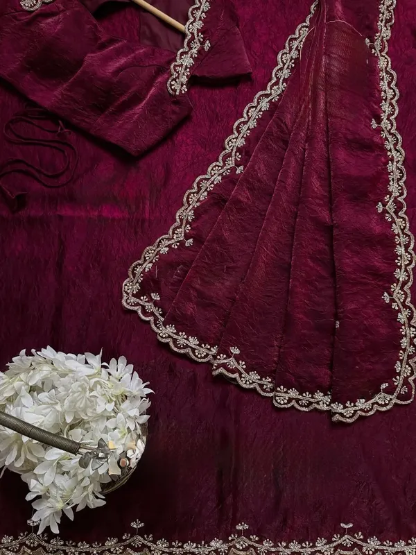 Maroon_Shaded_Satin_Silk_Handwork_Saree