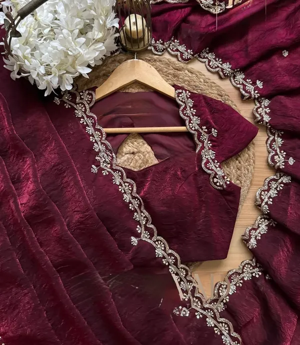 Maroon_Shaded_Satin_Silk_Handwork_Saree
