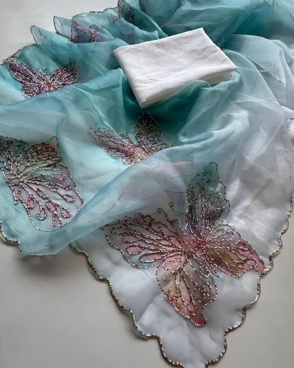 Blue_Shaded_Butterfly_Handwork_Organza_Saree