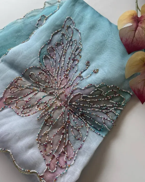 Blue_Shaded_Butterfly_Handwork_Organza_Saree