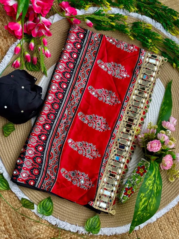 Red_Ajarakh_Print_Mirror_Work_Saree