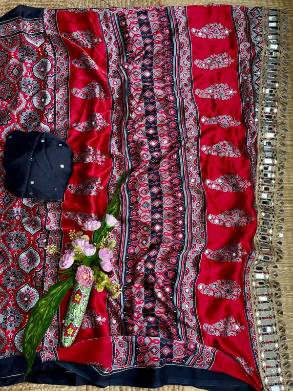 Red_Ajarakh_Print_Mirror_Work_Saree