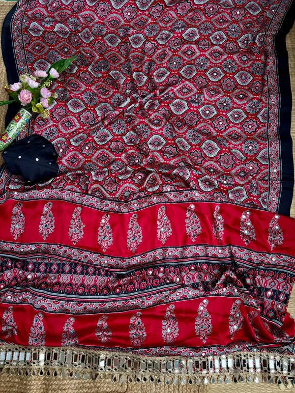 Red_Ajarakh_Print_Mirror_Work_Saree