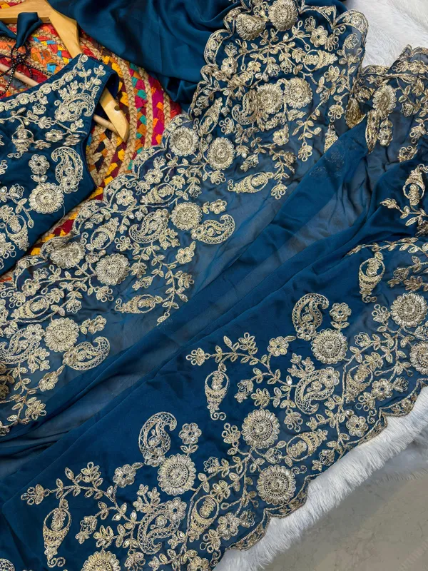 Blue_Classic_Embroidered_Designer_Saree