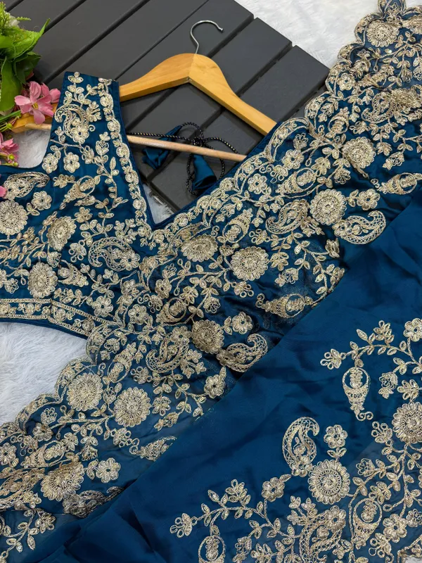 Blue_Classic_Embroidered_Designer_Saree