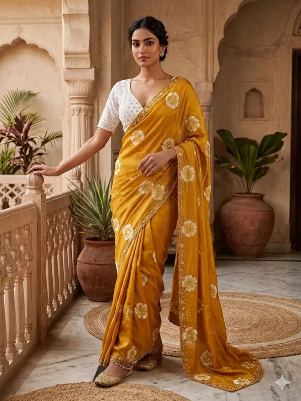 Mustard_Malai_Silk_Embroidered_Saree