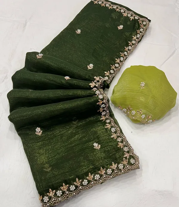 Dark_Green_Crush_Silk_Moti_Embroidered_Saree