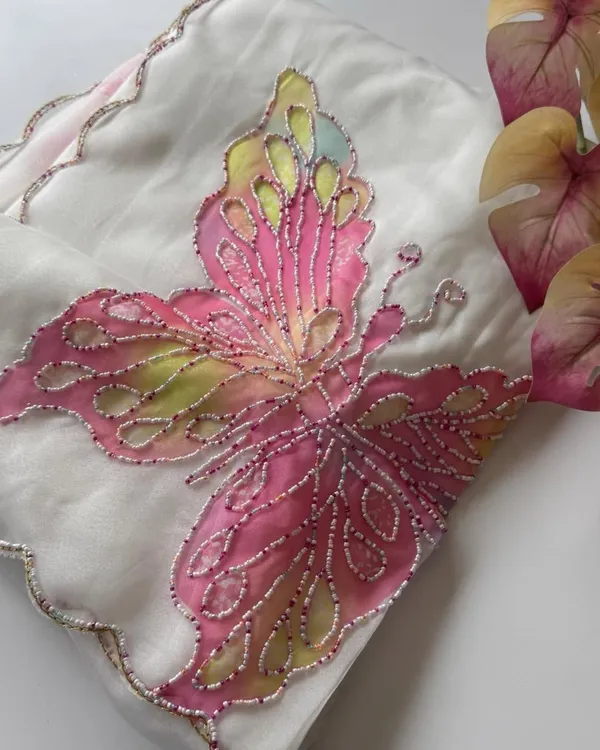 White_Butterfly_Handwork_Organza_Saree
