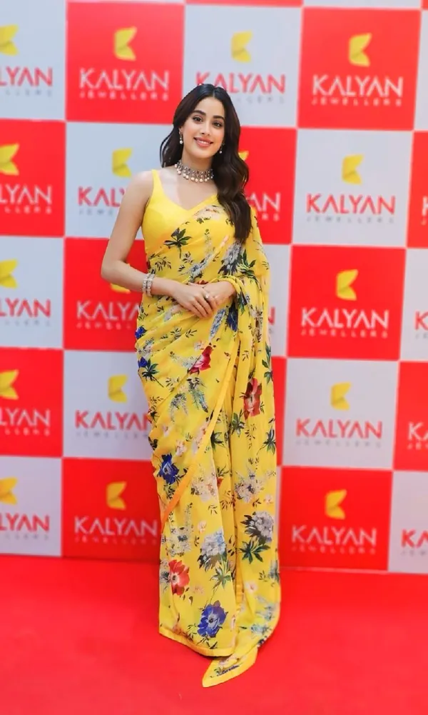 Yellow_Trendy_Floral_Print_Pre-Stitched_Georgette_Saree