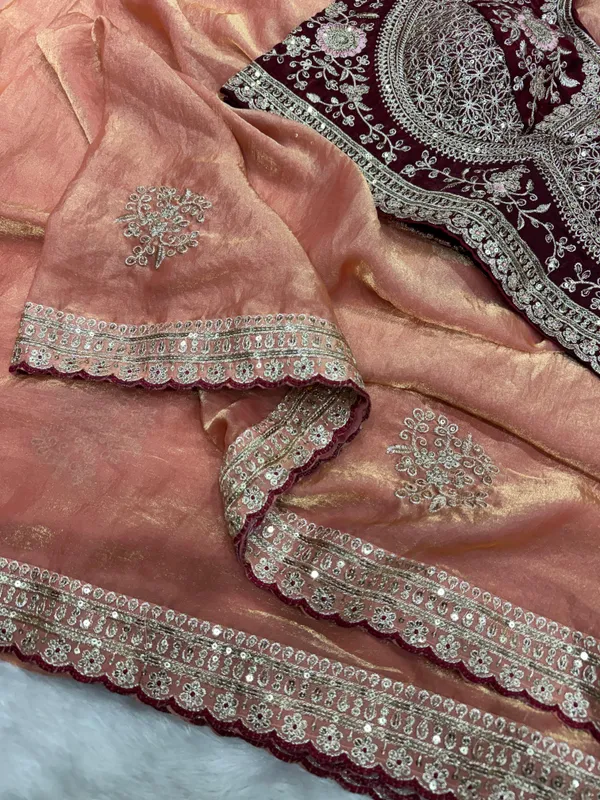 Peach_Space_Satin_Silk_Embroidered_Saree
