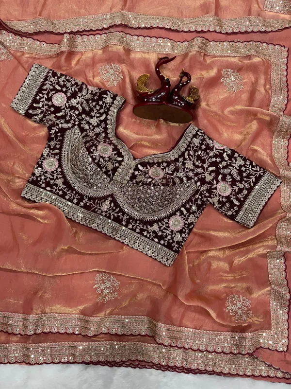 Peach_Space_Satin_Silk_Embroidered_Saree