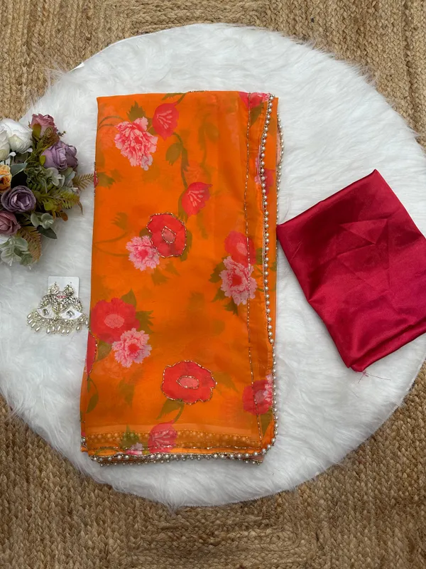Orange_Katdana_and_Beads_Hand-Embroidered_Saree