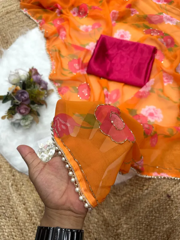 Orange_Katdana_and_Beads_Hand-Embroidered_Saree
