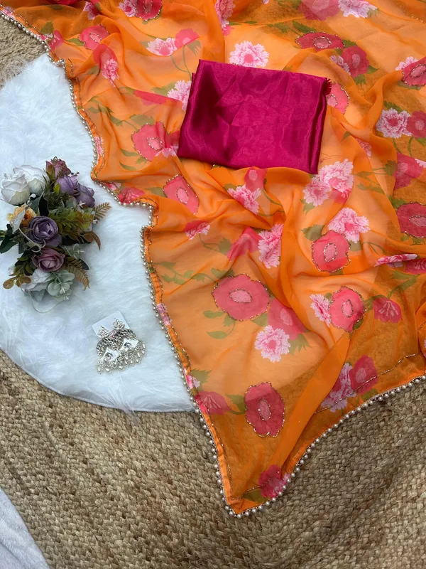 Orange_Katdana_and_Beads_Hand-Embroidered_Saree