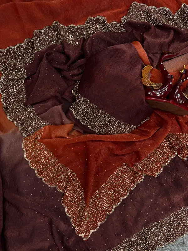 Orange_and_Wine_Shaded_Handwork_Designer_Saree