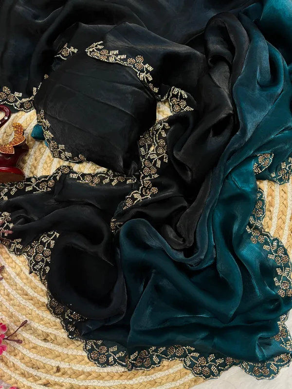 Rama_Shaded_Soft_Silk_Handwork_Designer_Saree