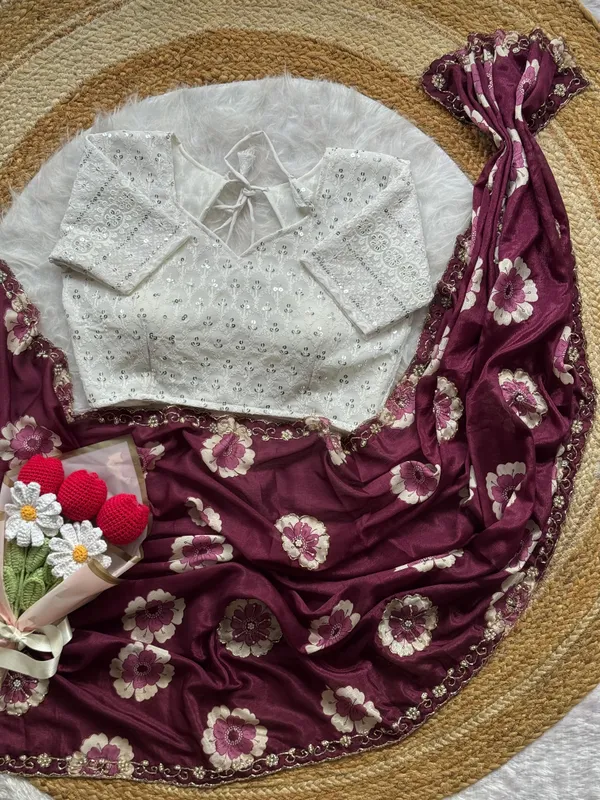 Wine_Malai_Silk_Embroidered_Saree