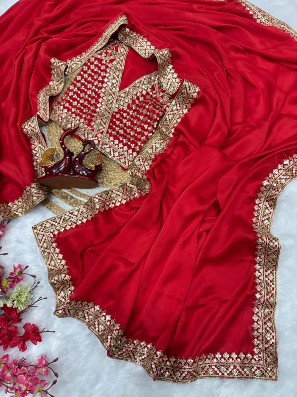 Cherry_Red_Space_Silk_With_Embroidered_Saree