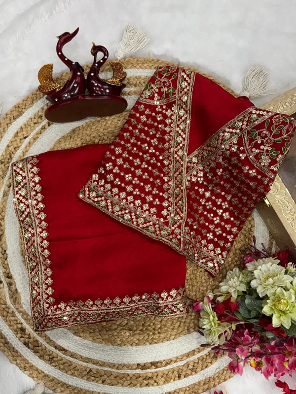Cherry_Red_Space_Silk_With_Embroidered_Saree