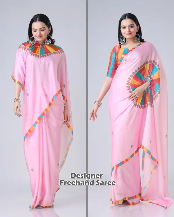 Pink_Trendy_Free-Hand_Mandalaa_Print_Saree