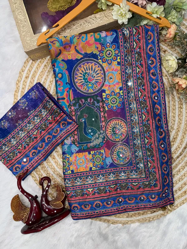 Blue_Ajarakh_Print_Mirror_Work_Saree
