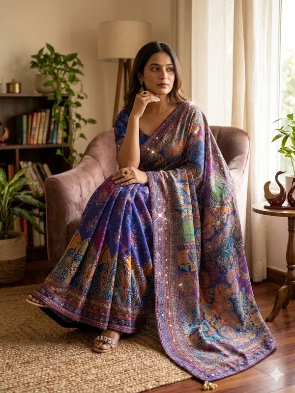 Blue_Ajarakh_Print_Mirror_Work_Saree