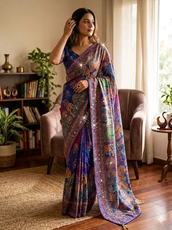 Blue_Ajarakh_Print_Mirror_Work_Saree
