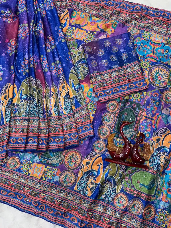 Blue_Ajarakh_Print_Mirror_Work_Saree
