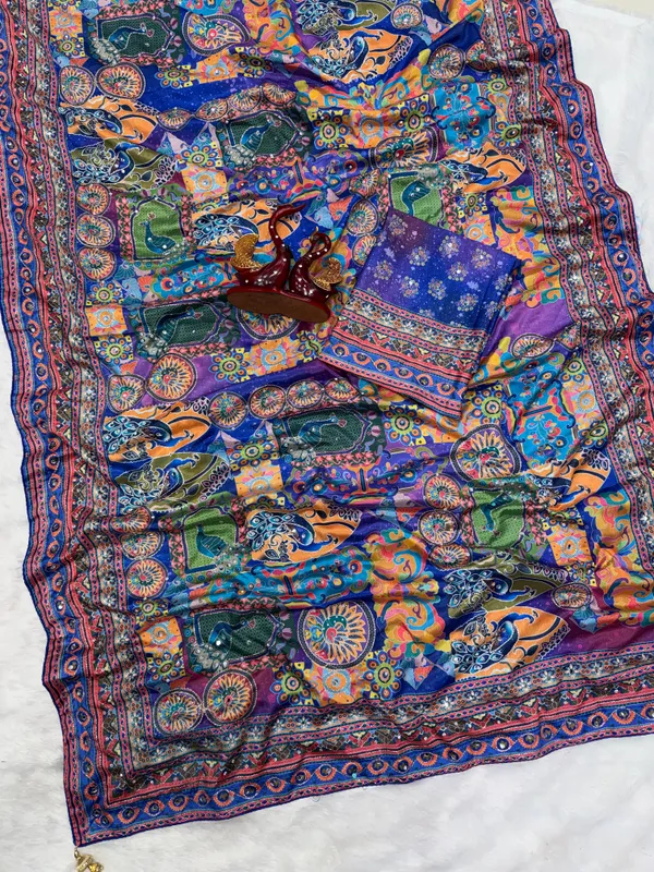 Blue_Ajarakh_Print_Mirror_Work_Saree