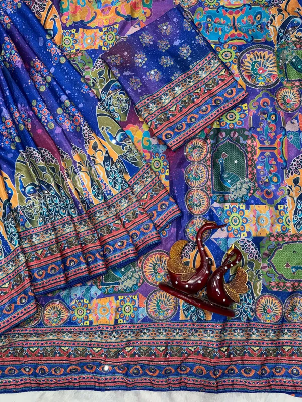 Blue_Ajarakh_Print_Mirror_Work_Saree