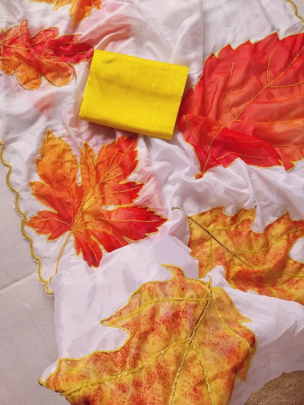 White_Leaf_Handwork_Designer_Saree
