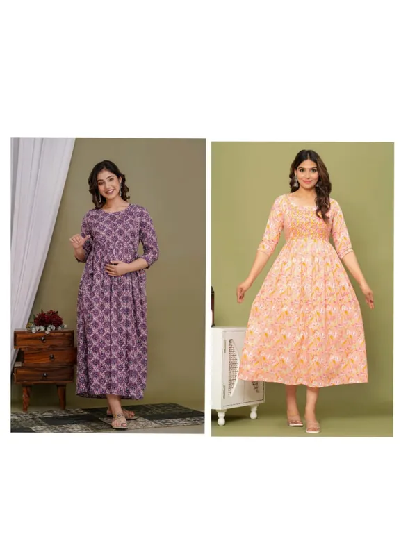 Anmol_flower_cotton_maternity_and_feeding_kurti_Combo_Of_2