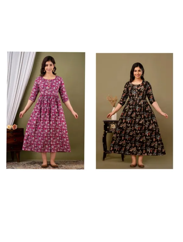 Black_fly_Baby_Pink_Cotton_Printed_Maternity_And_Feeding_Kurti_Combo_Of_2