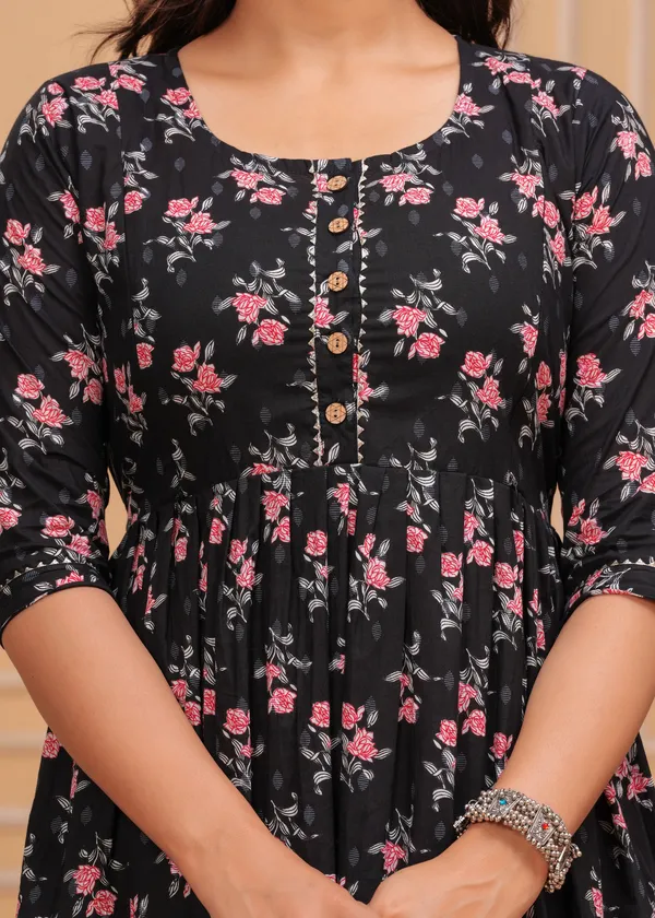 Black_pink_flower_Cotton_Maternity_And_Feeding_Gown