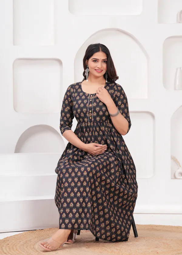 Black_tringal_cotton_maternity_and_feeding_kurti