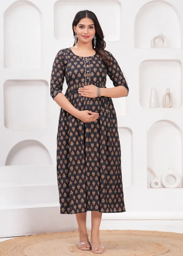 Black_tringal_cotton_maternity_and_feeding_kurti