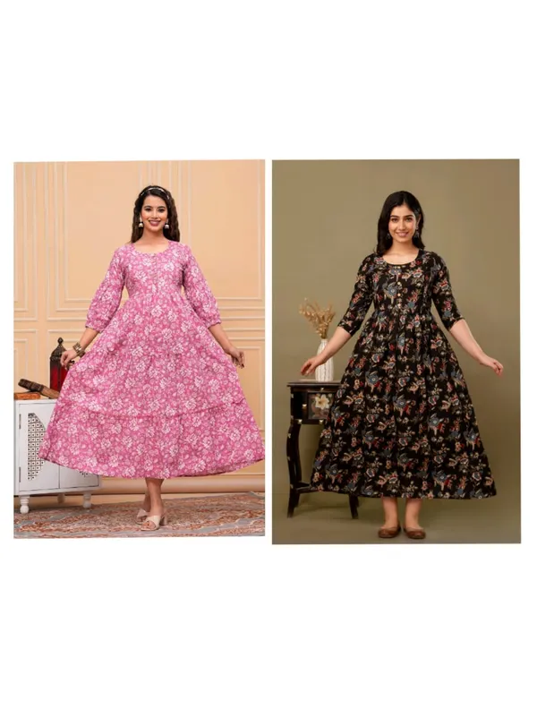 Black_white_flower_Cotton_Printed_Maternity_And_Feeding_Kurti__Combo_Of_2